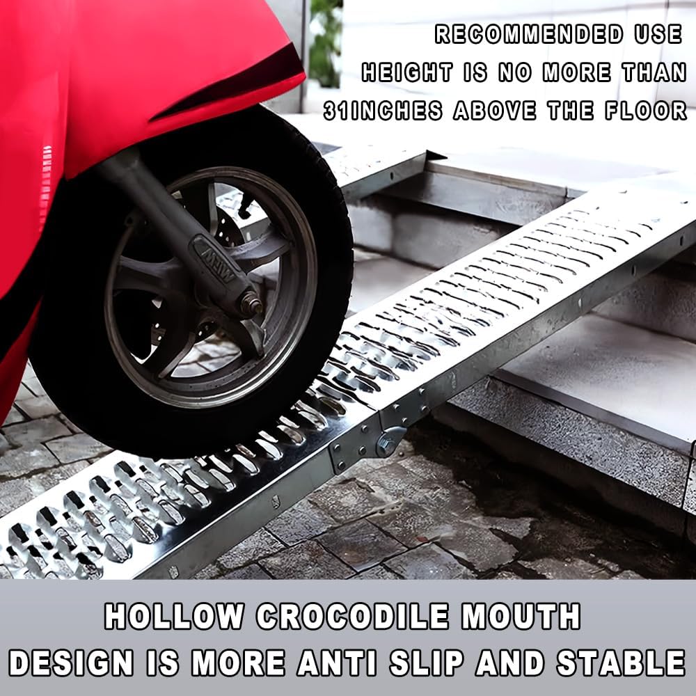 Alloy Steel Motorcycle Ramp, 750 Lbs Capacity, 78in Folding Loading Ramp with Load Straps for Pickup Trucks, Motorcycles, ATVs, UTVs, Lawn Mowers, Dirt Bikes (1)