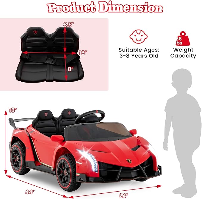 Costzon Ride on Car, Lamborghini Licensed 12V Battery Powered 4WD Sports Car - Image 7