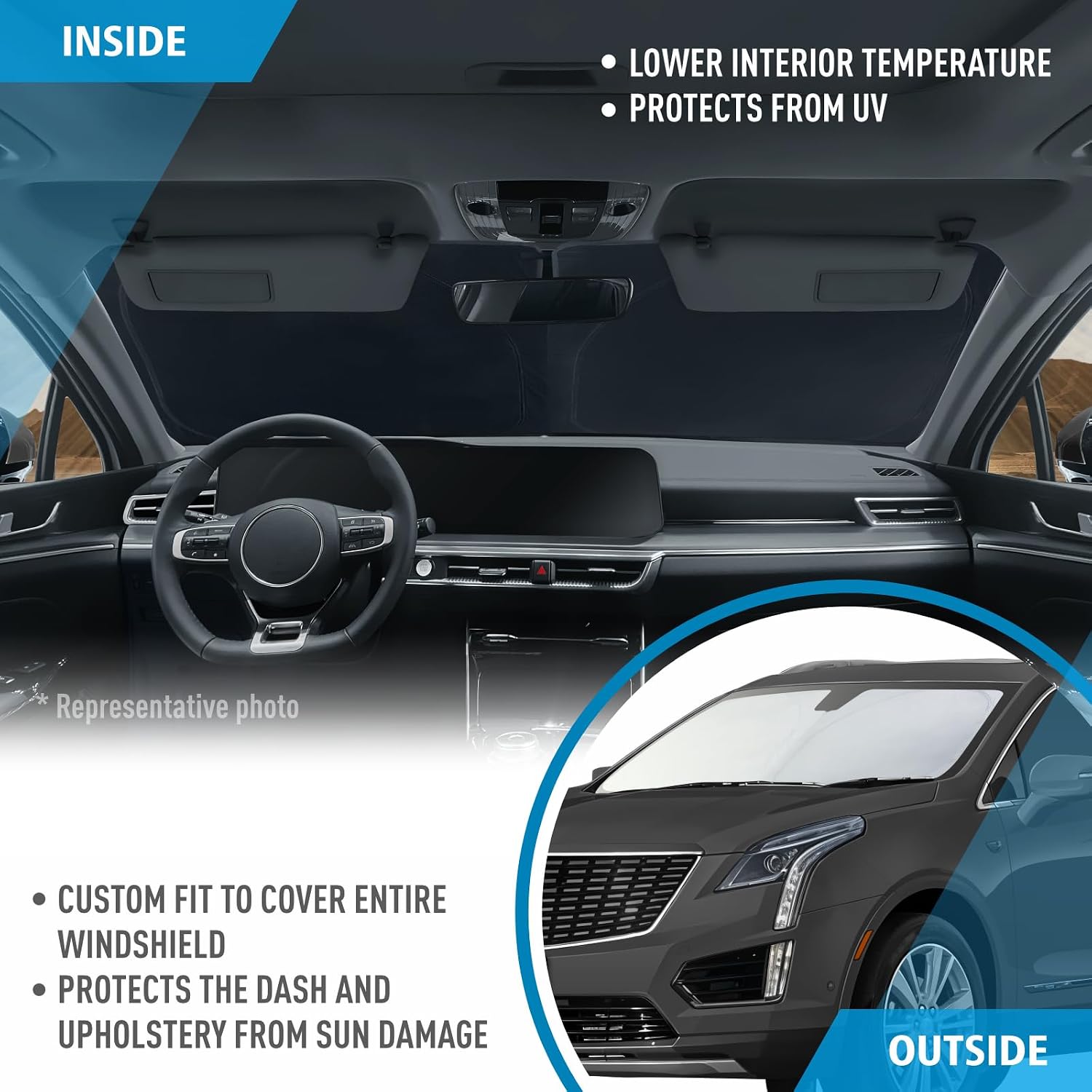CLIM ART Windshield Sun Shade for Cadillac XT5 2017-2026, Custom-Fit Foldable Car Sunshade, Vehicle Sun Protector, Front Auto Windshield Cover, Car Accessories - WS5033