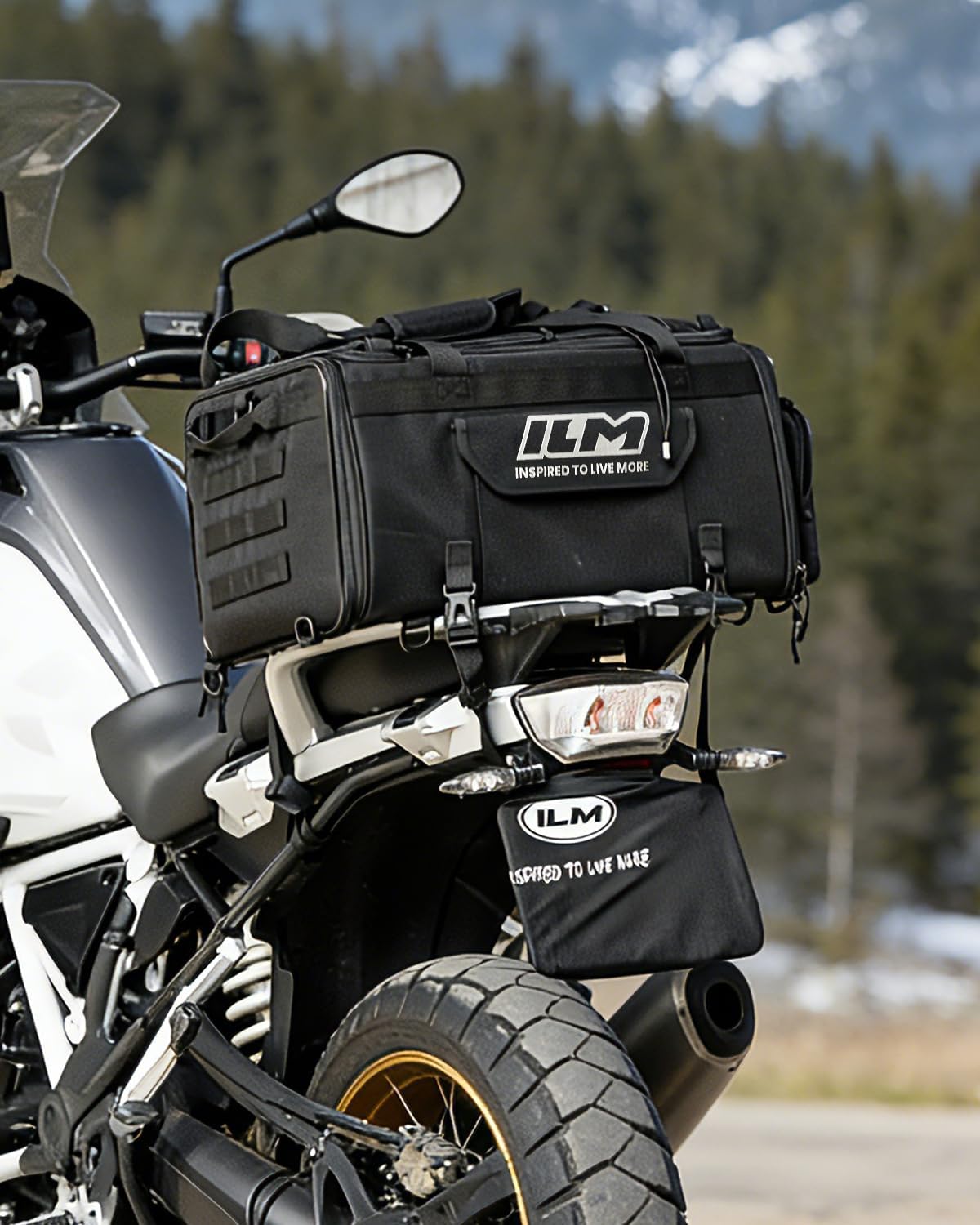 ILM Motorcycle Tail Bag 50-70L Travel Luggage Motorbike Rear Rack Trunk Shoulder Backpack with Rain Cover Model BL02