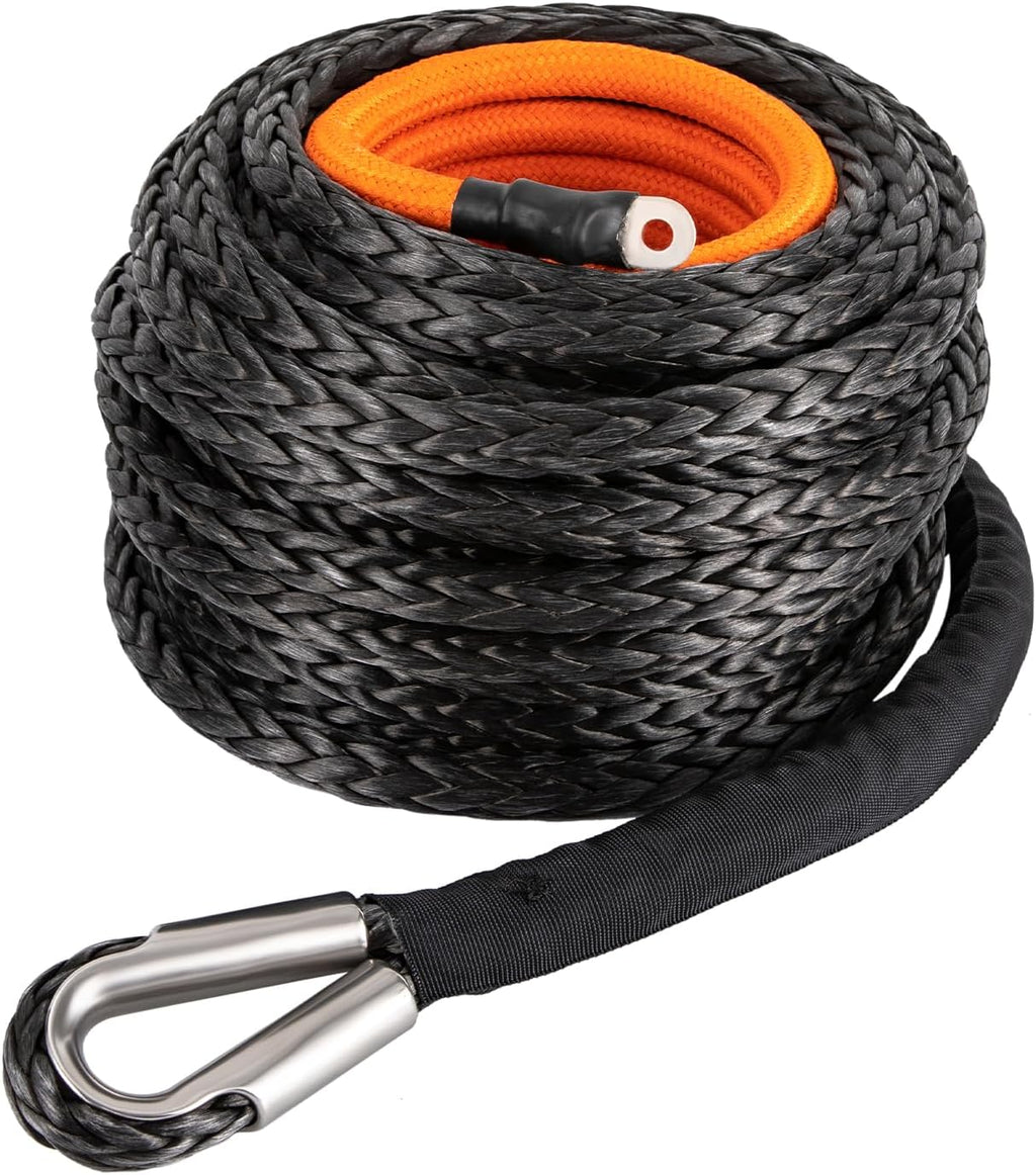 9/16" x76' Synthetic Winch Rope with Hook, Winch Cable with Protective Sleeve, Car Tow Recovery Cable for 4WD Off-Road Vehicle Truck ATV UTV SUV 35,000 LBS Breaking Strength (Orange)