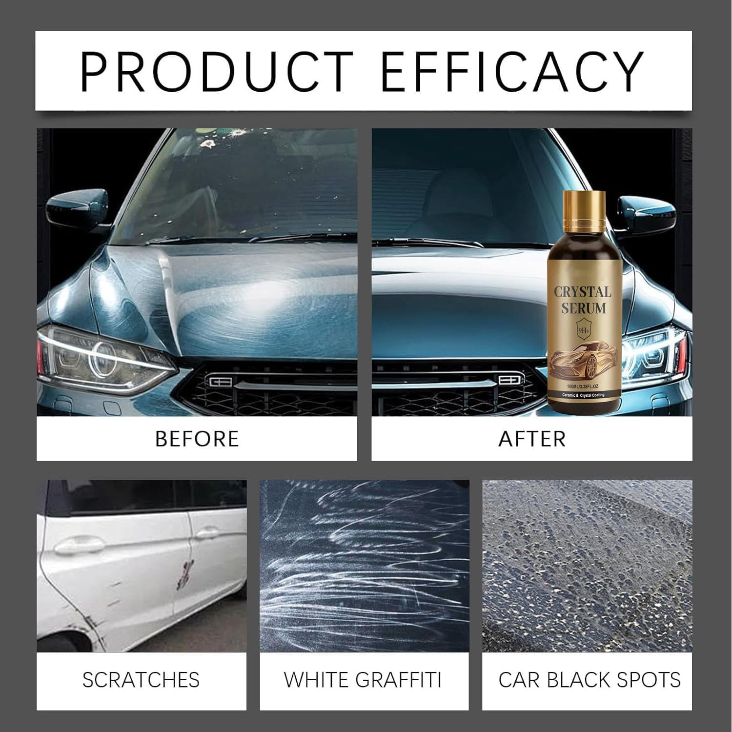 100ML Ptz Crystal Serum Graphene 9h Ceramic Coating for Cars Interior Exterior Headlight,Glass Nano Quick Cristal Ultra Car Shine Sealant for Auto Car Detailing Paint Glass & Wheel (1PCS)