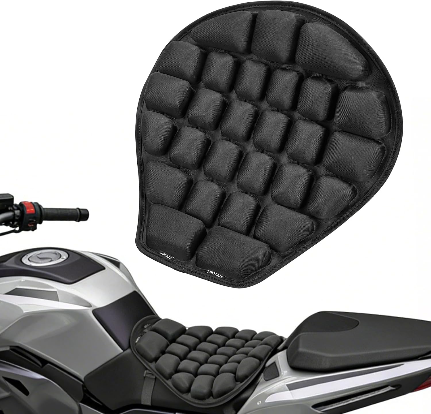 JFT Motorcycle Seat Cushion Air Pad Cover with Built-in Pump for Enduro Sports Street 14x15in Black Reduces Pressure by 30% for Long Rides Electric Mopeds