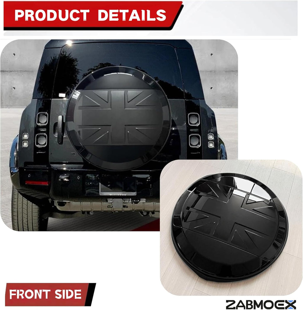 Spare Tire Wheel Cover Fits for Land Rover Defender 90 110 130 2020 2021 2022 2023 2024 2025 ABS+PU Glossy Black Letters Protective Cover