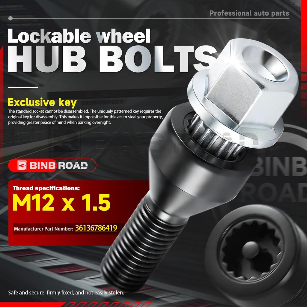 Lockable Wheel Bolt Rim Locks M12 X 1.5 Compatible with BMW 128i 325i 328i 335i 525i 528i 550i 650i Z4 (Replaces 36136786419)