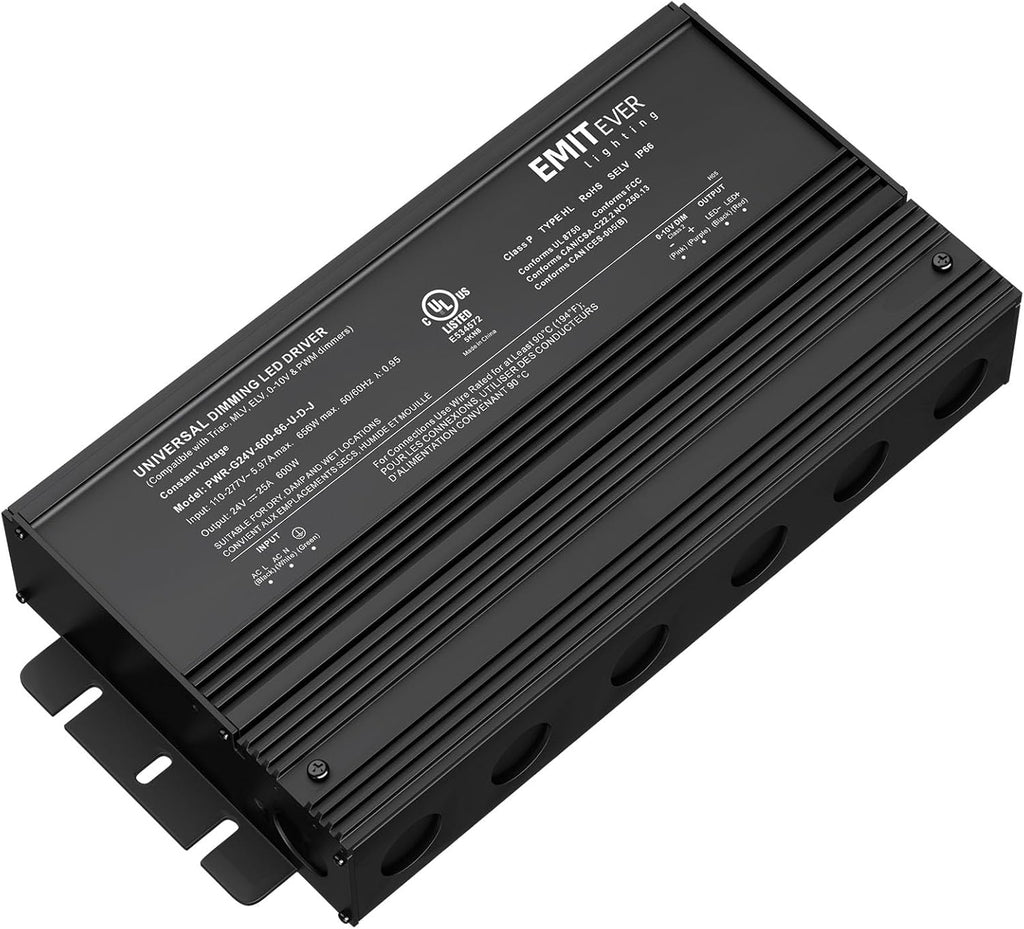 EMITEVER Dimmable Led Driver, 600W AC 110V-277V to DC 24V Transformer, 5-in-1