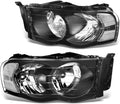 DNA MOTORING Pair Headlights Compatible with 02-05 Dodge Ram 1500 2500 3500, Left & Right, Black Housing Clear Corner, HL-OH-DR02-BK-CL1