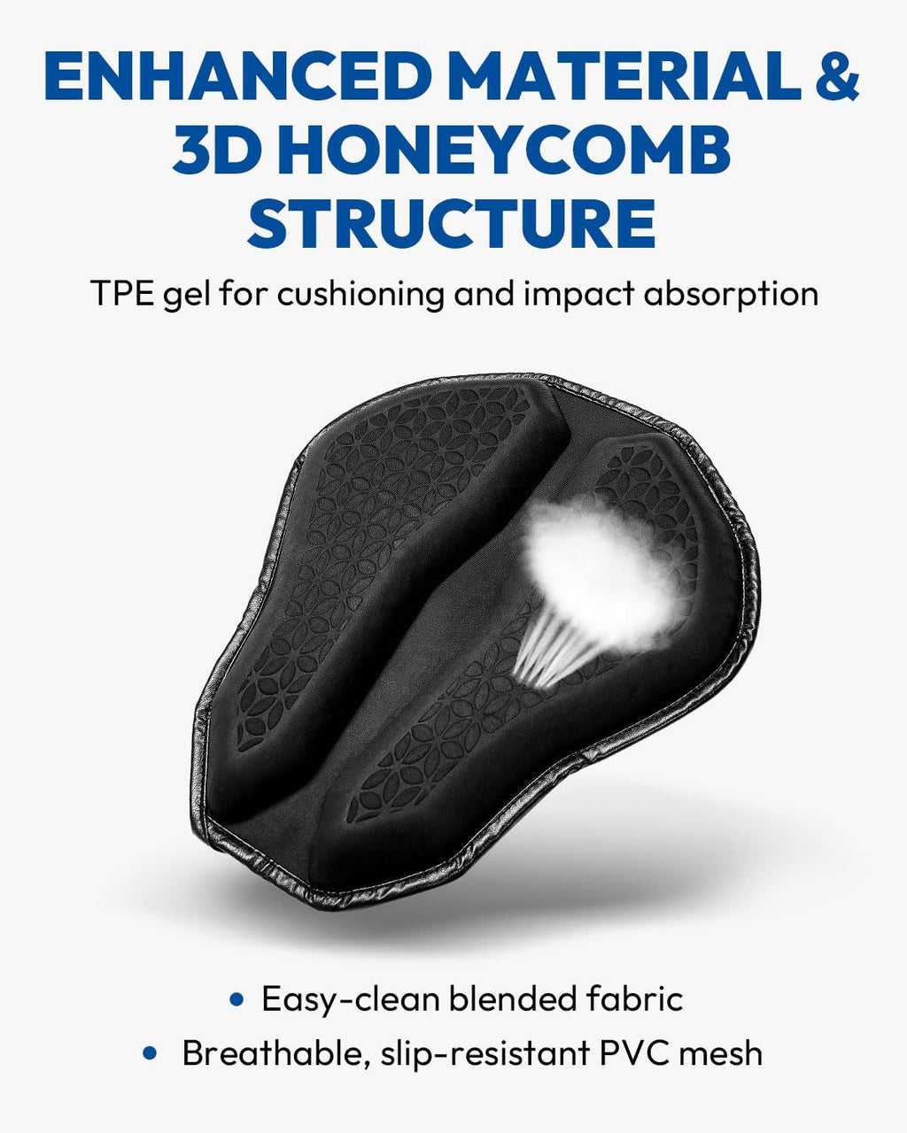 Motorcycle Seat Cushion, Universal Motorcycle Gel Seat Pad, Large 3D-Honeycomb Structure Shake Rider Cushion TPE Shock Absorption and Breathable for Long Rides