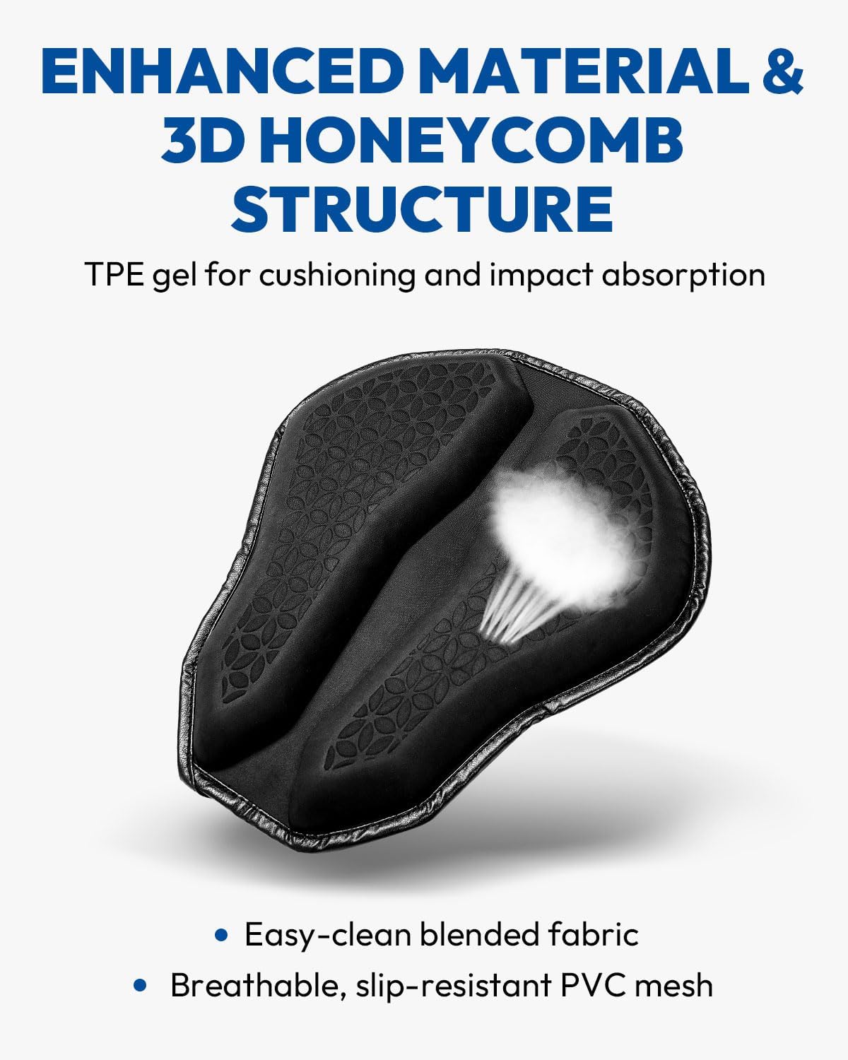 Motorcycle Seat Cushion, Universal Motorcycle Gel Seat Pad, Large 3D-Honeycomb Structure Shake Rider Cushion TPE Shock Absorption and Breathable for Long Rides