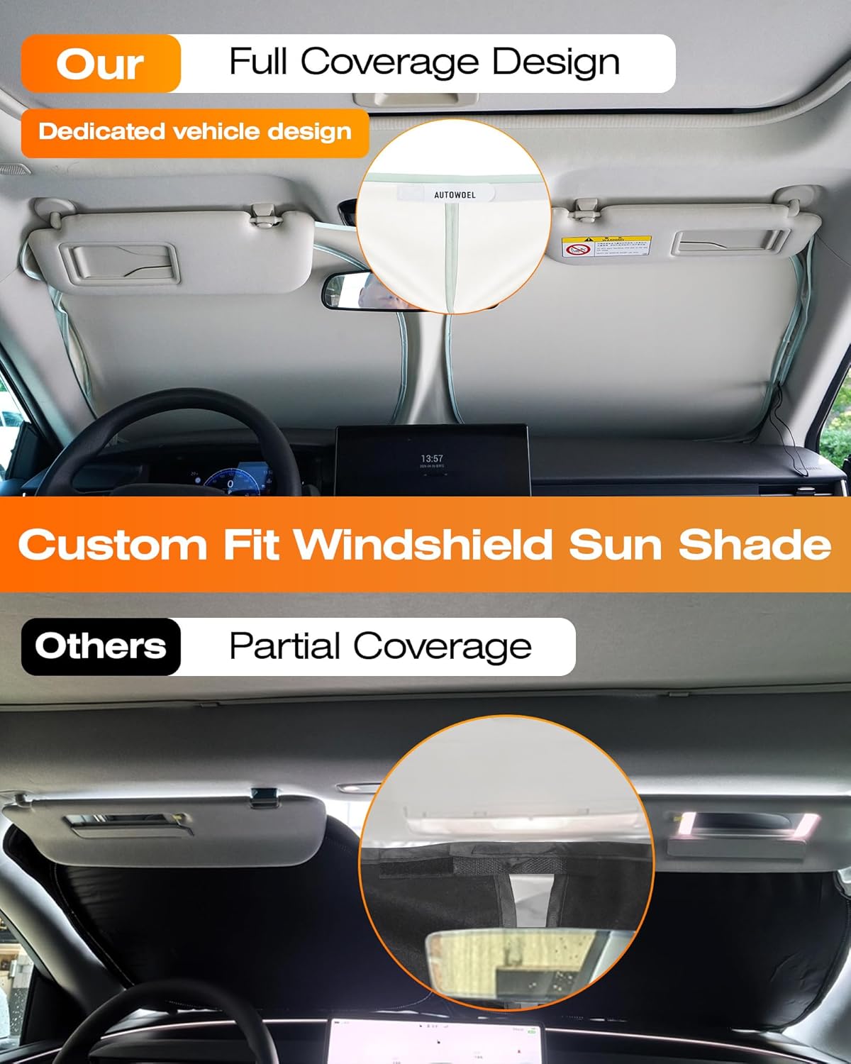 Windshield Sun Shade for Car, Cooling Car Windshield Shade, 99% UV Protection & Heat Insulation, Green & Beige Sunshade with Storage Bag, V-Cut Mirror Opening for Cars SUVs Trucks Vans 64"x 32"