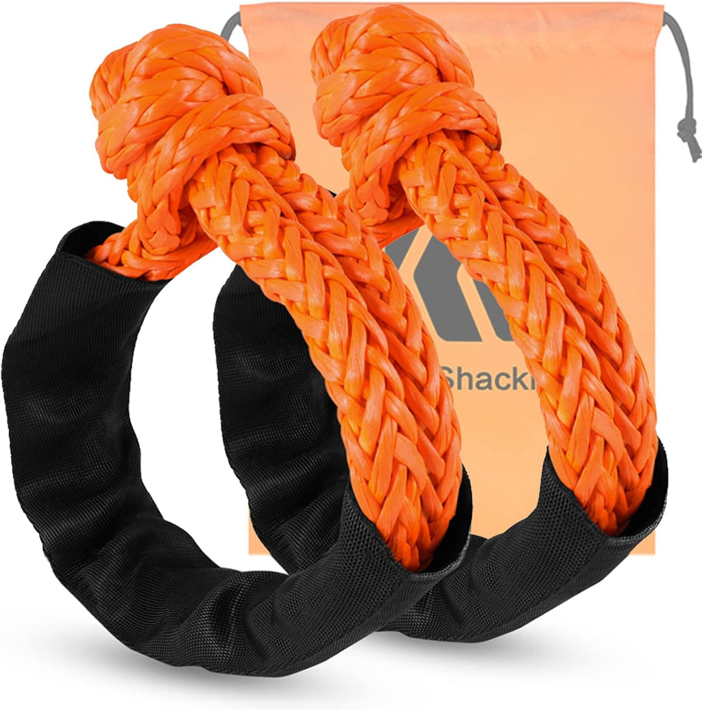 Soft Shackle, 1/2" X 24" Light Weight Shackle (56,000 LBS Breaking Strength) with Extra Sleeves for Sailing, SUV, Off Road Towing, ATV (2-Pack Orange Shackle Recovery)