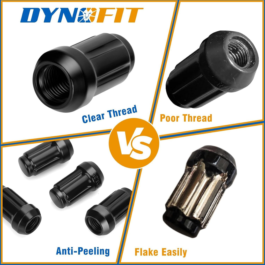 Dynofit M12x1.25 Black Lug Nuts Set for 350Z 370Z Altima Infinit Q50 Q60, 20pcs Closed End Spline Wheel Nuts fit Subaru Forester BRZ Outback WRX, 12mm-1.25 Conical Seat Lugnut for Aftermarket Wheel