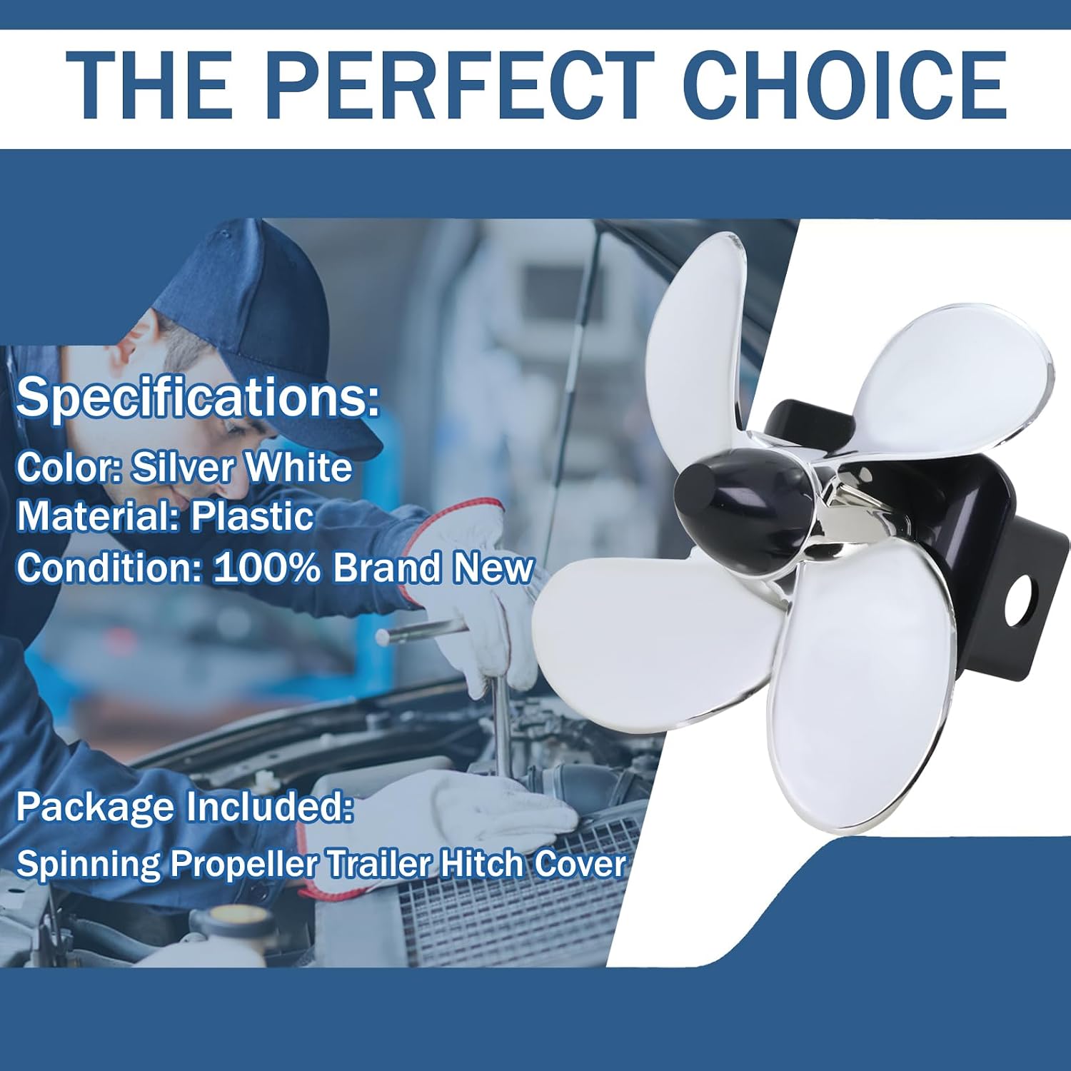 Tow Hitch Cover 77009, Spinning Propeller Trailer Hitch Cover Plastic for 2 Inch Receivers