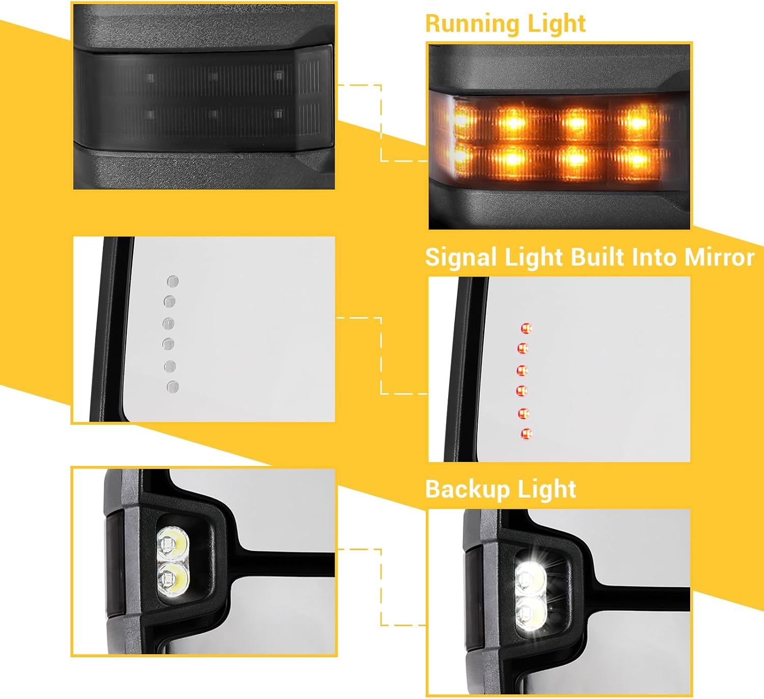 Towing Mirrors Compatible with 2014 2015 2016 2017 2018 Chevy Silverado GMC Sierra 1500 2500 HD 3500 HD with Power Glass LED Arrow Turn Signal Backup Lamp Running Light Heated Extendable Pair Set