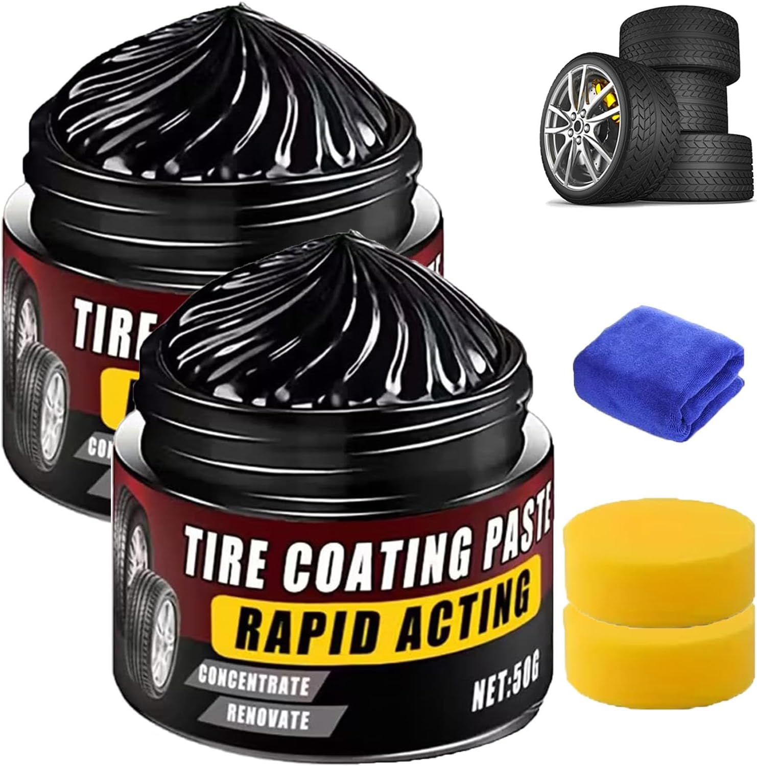 Premium Tire Coating & Trim Restorer: Bring Back the Original Deep Black Shine to Rubber and Plastic, Tire Coating Paste Rapid Acting, Tires Ceramic Coating Paste, Tires Nourish Cream for Cars (2)