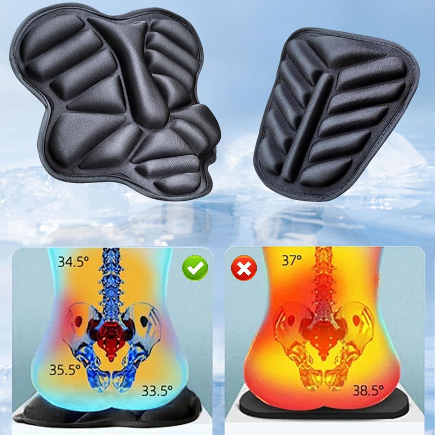 REVXON Motorcycle Seat Cushion for Kawasaki Vulcan 1600 Mean Streak/Vulcan 1700 Classic/Nomad/Vaquero/Voyager, Breathable 3D Air Mesh Motorcycle Seat Pad Shock Absorbing for Long Ride Comfort