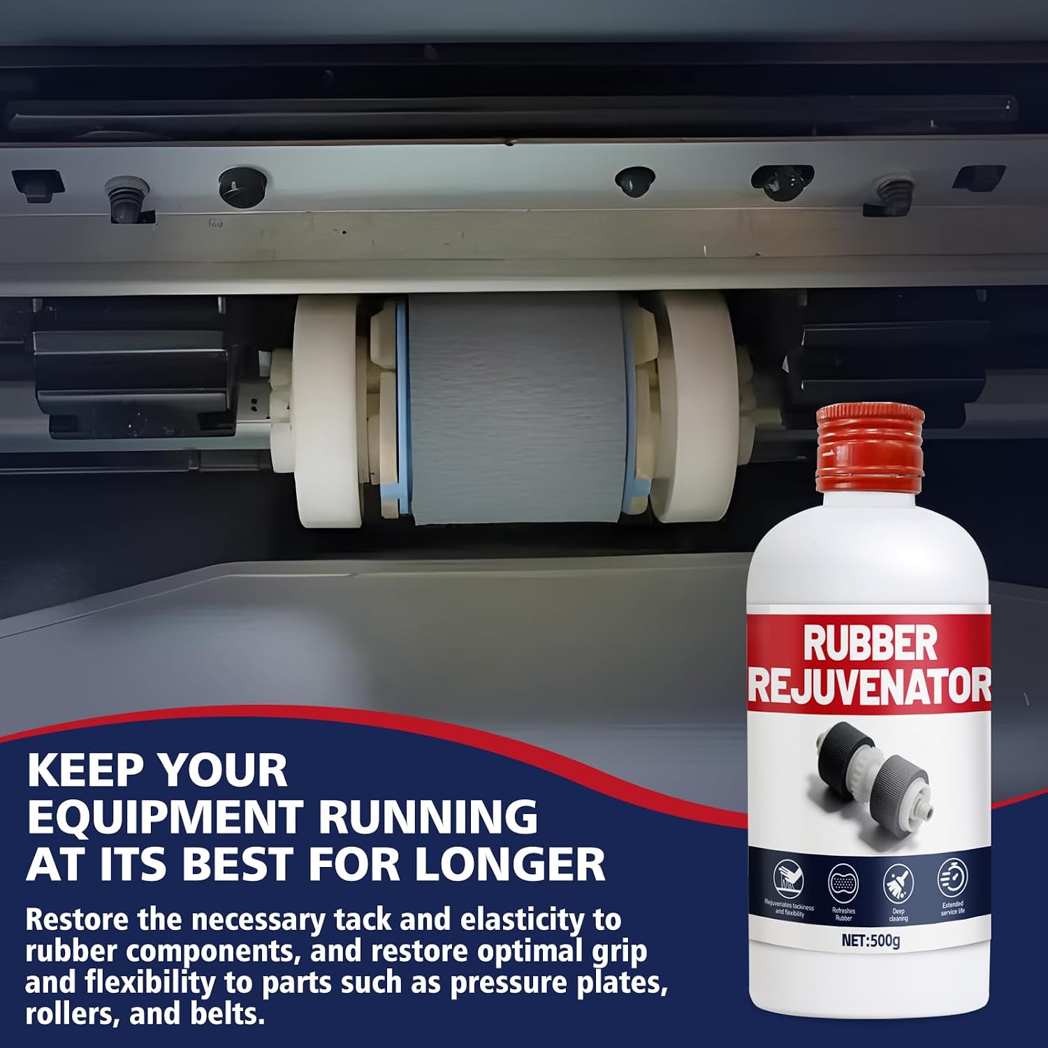 JAOJAO Rubber Rejuvenator, Rubber Conditioner Restorer, 500g | Remodeling Properties, Deep Cleaning, Long-Lasting Effect, for Pressure Plates, Rollers, Belts, Conveyor Belts, Seals
