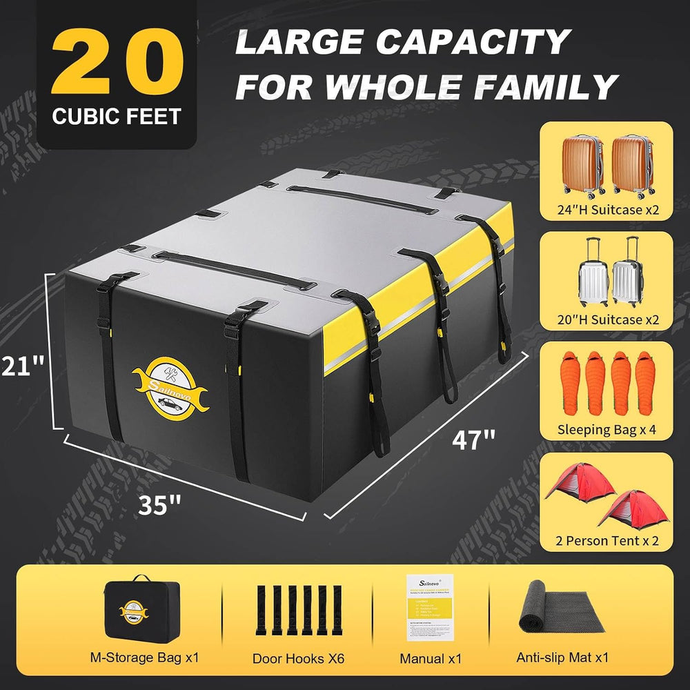 Sailnovo Car Rooftop Cargo Carrier Bag 20 Cubic, PVC Vehicle Soft-Shell Car T...