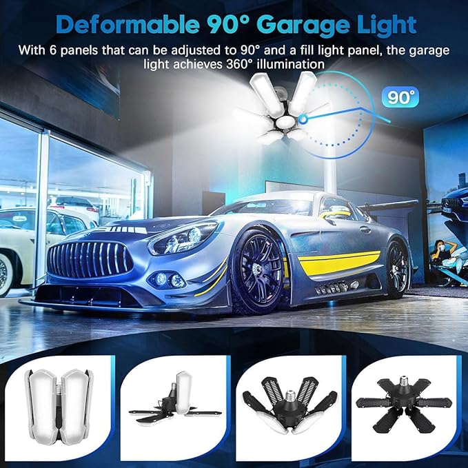 TANBABY Upgrade LED Garage Lights 4 Pack, Total 60000LM Deformable Garage Light - Image 3