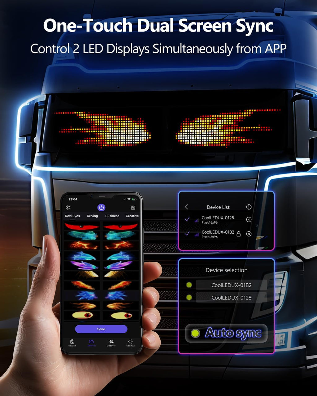 Multifunctional Bright 2PCS Devil Eyes for Cars Windshield - 15x4in [Upgraded Chip 100% Synchronized] Programmable Flexible LED Matrix Display - Custom Text Car Window Sign for Golf Cart Auto