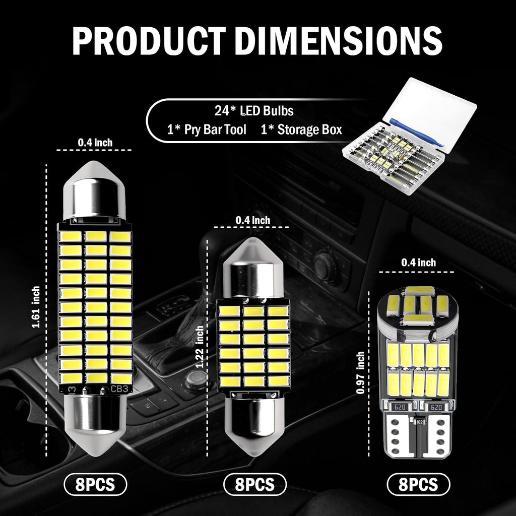 24PCS LED Interior Car Lights Kit,T10/31mm/41mm Car LED Lights Interior Replacement for Map Dome Door Trunk Light,Universal LEDs Light for Cars Interiors Fit for Most Cars/SUVs