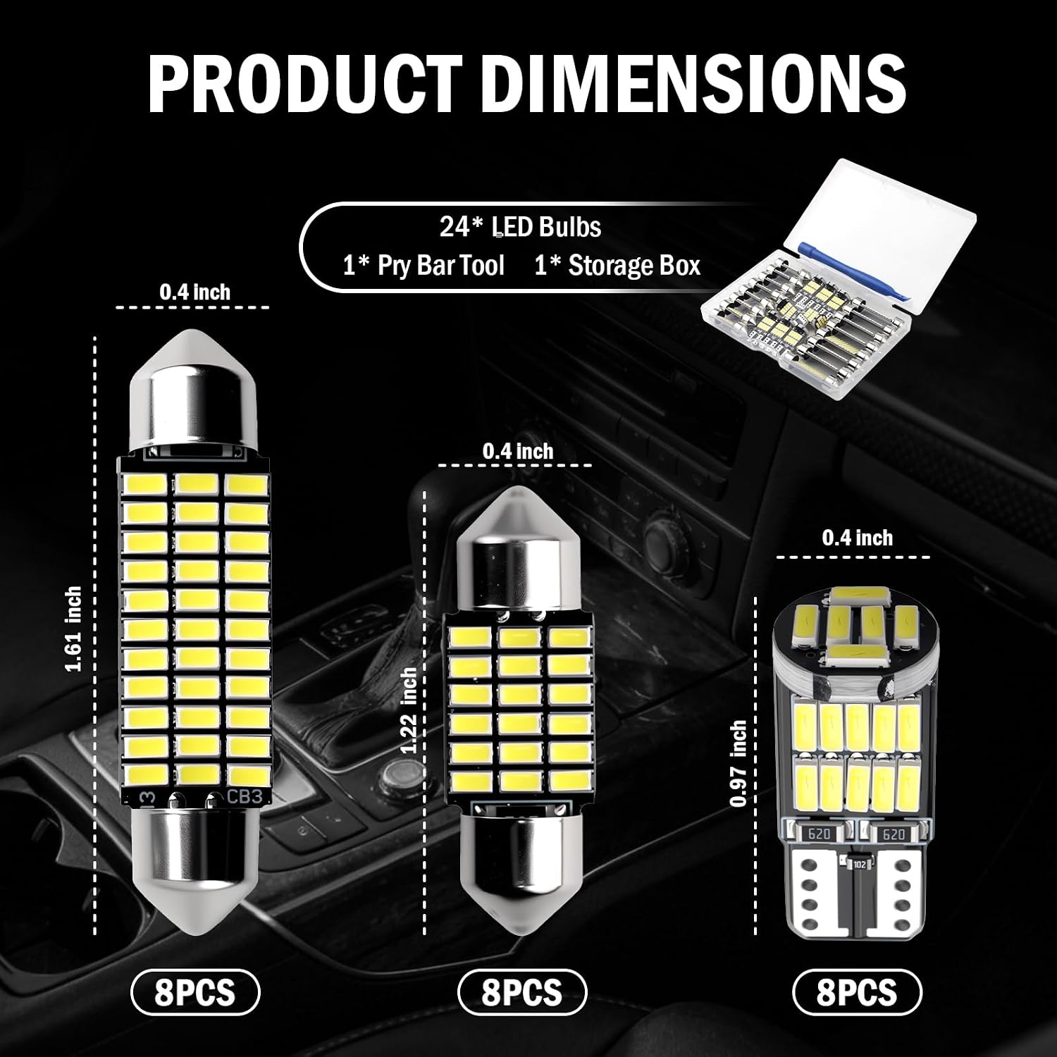 24PCS LED Interior Car Lights Kit,T10/31mm/41mm Car LED Lights Interior Replacement for Map Dome Door Trunk Light,Universal LEDs Light for Cars Interiors Fit for Most Cars/SUVs