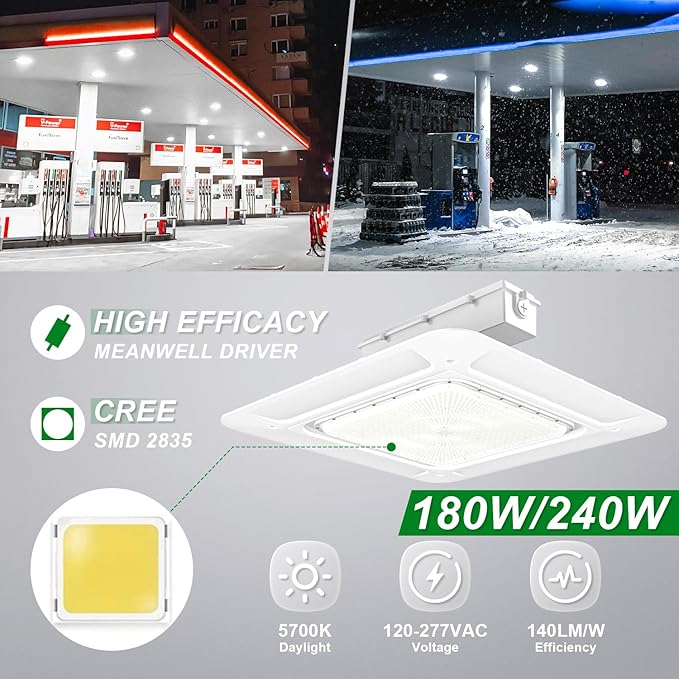 OSTEK LED Gas Station Canopy Light, 180W Carport Ceiling Light 5700K, Outdoor - Image 2
