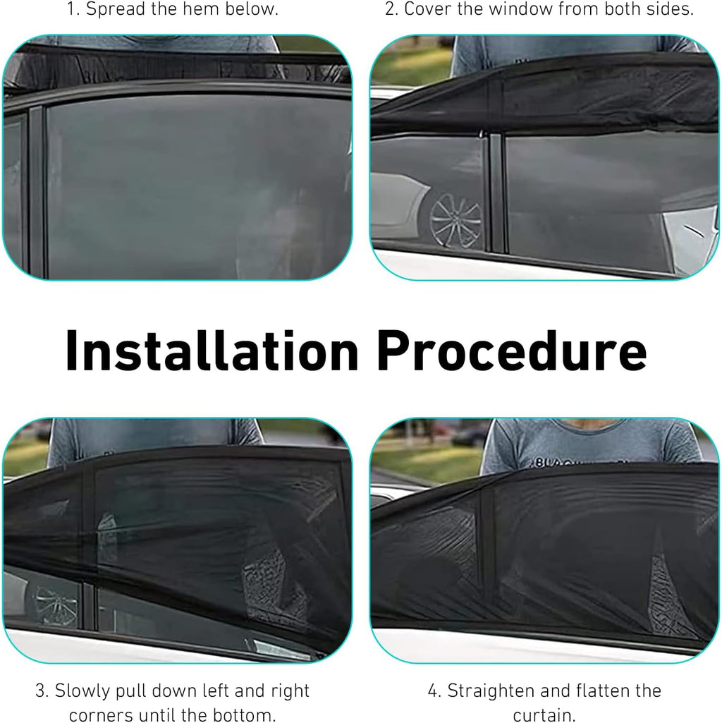 4 PCS Car Side Window Shades, Double Layer Breathable Mesh Car Window Shades, High Stretchability Full Coverage Curtains for Baby Family Travel, Universal for Most Sedan (Black #1)