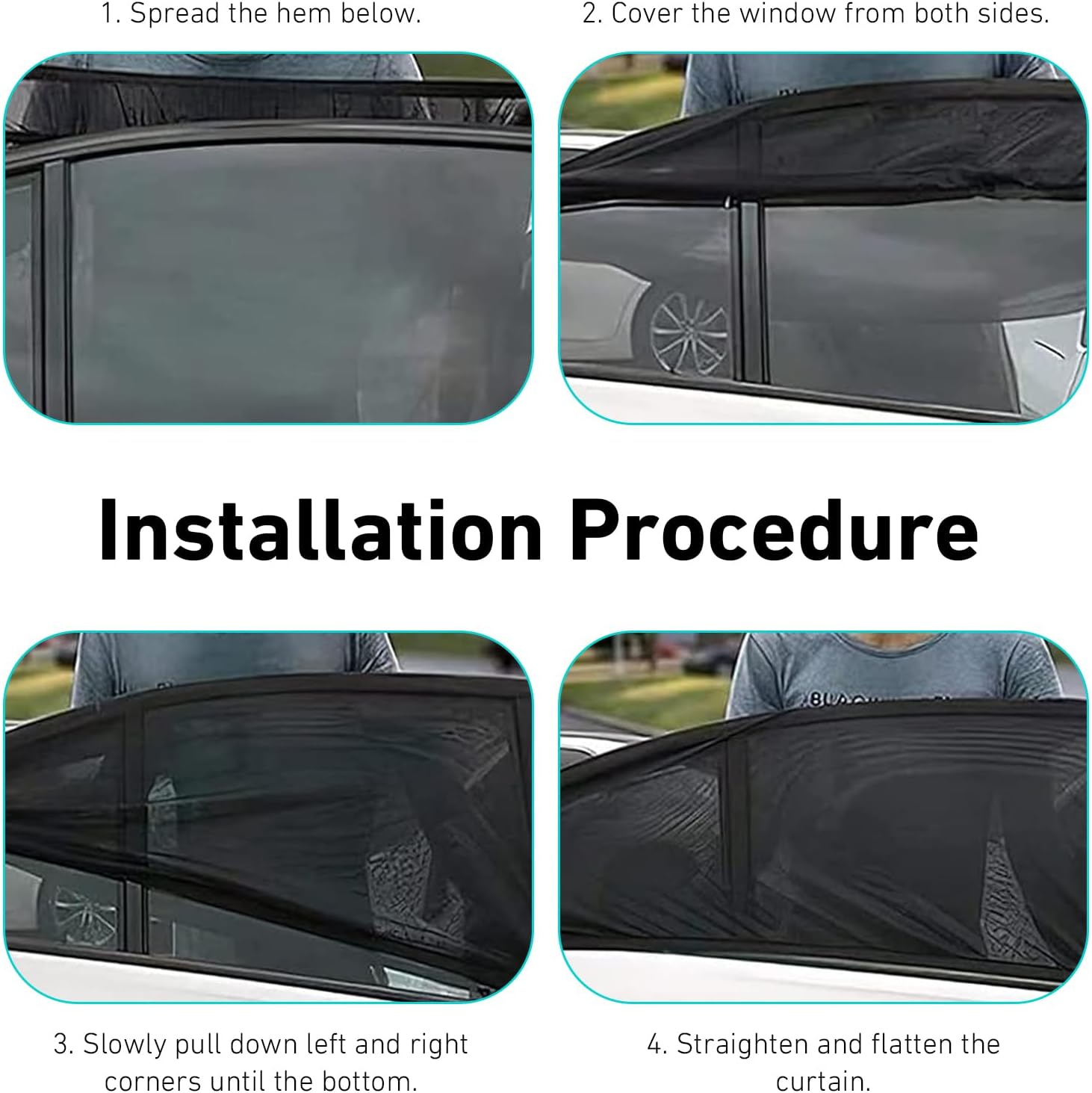 4 PCS Car Side Window Shades, Double Layer Breathable Mesh Car Window Shades, High Stretchability Full Coverage Curtains for Baby Family Travel, Universal for Most Sedan (Black #1)