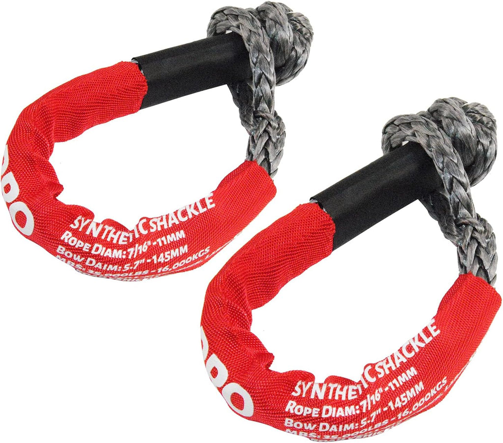 KING-PRO Synthetic Shackle 7/16"x20" Soft Shackle 35,000lbs Breaking Strength Recovery Soft Shackle with Protective Sleeves for Full-Size Truck Large SUVs Offroad Vehicels 2-Pack (Red-Gray)
