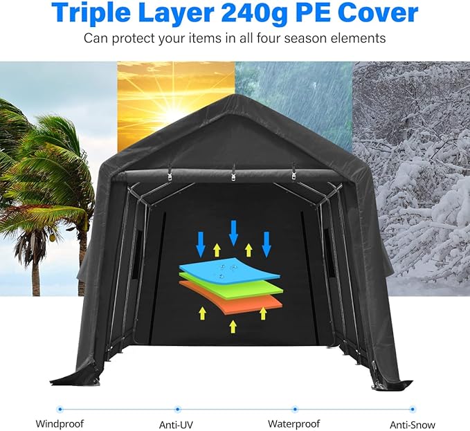 ADVANCE OUTDOOR 10x15 ft Shelter Storage Shed Steel Metal Peak Roof Portable - Image 4