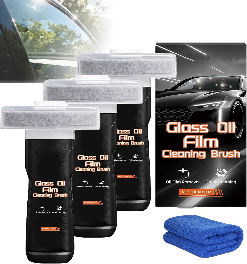 Q4 Glass Guard, Handheld Glass Oil-Film Remover,New Automotive Oil Film Cleaning Brush, Improve Clarity for Car Windows Windshields (3, Medium)