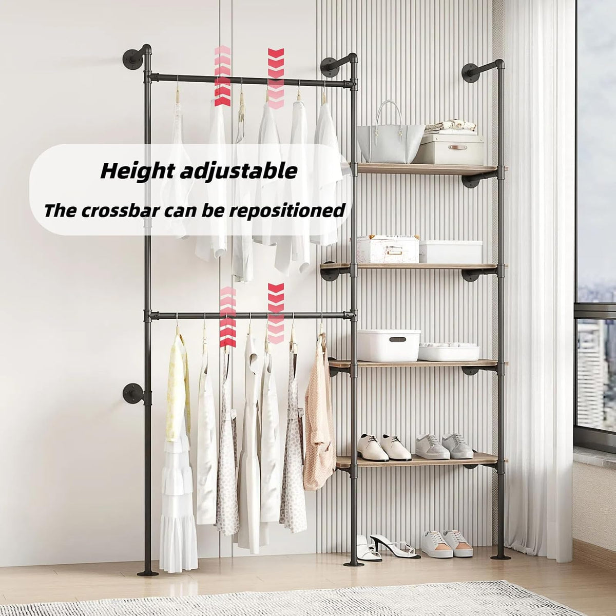 industrial pipe clothing rack, side view
