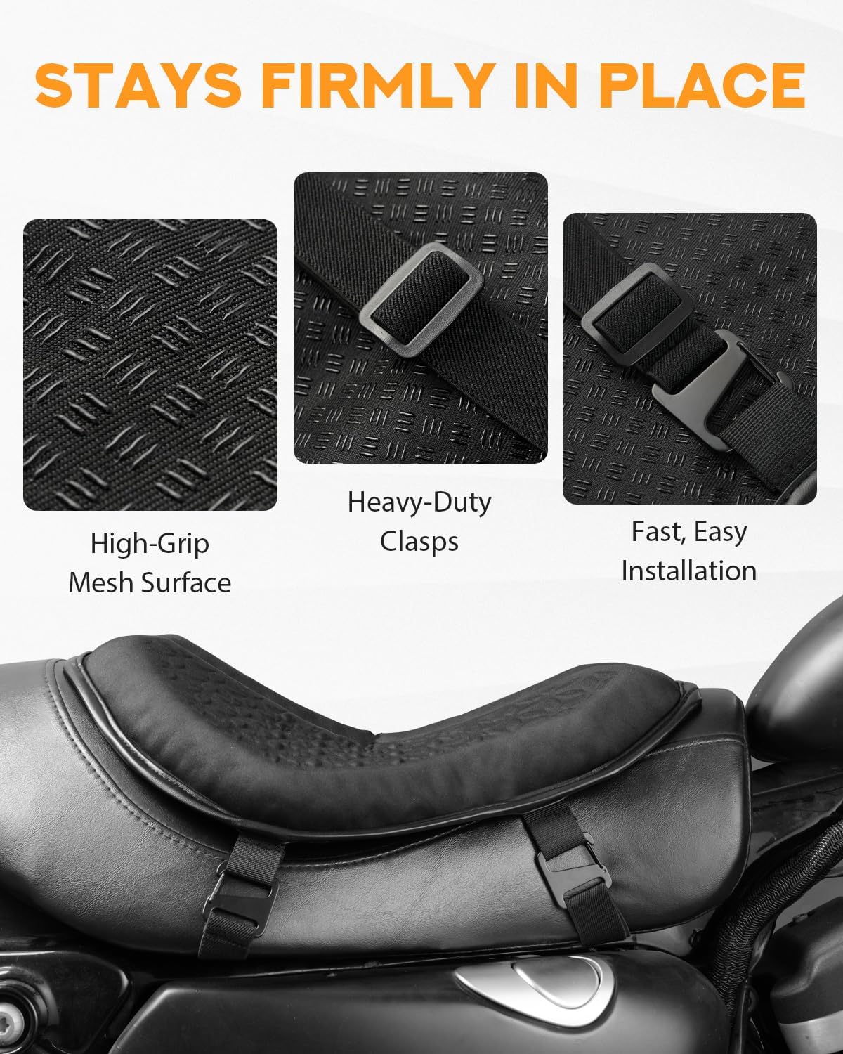 PBYMT Upgraded Motorcycle Seat Cushion, Universal Motorcycle Gel Seat Pad, Large 3D-Honeycomb Structure Shake Rider Cushion TPE Shock Absorption and Breathable for Long Rides