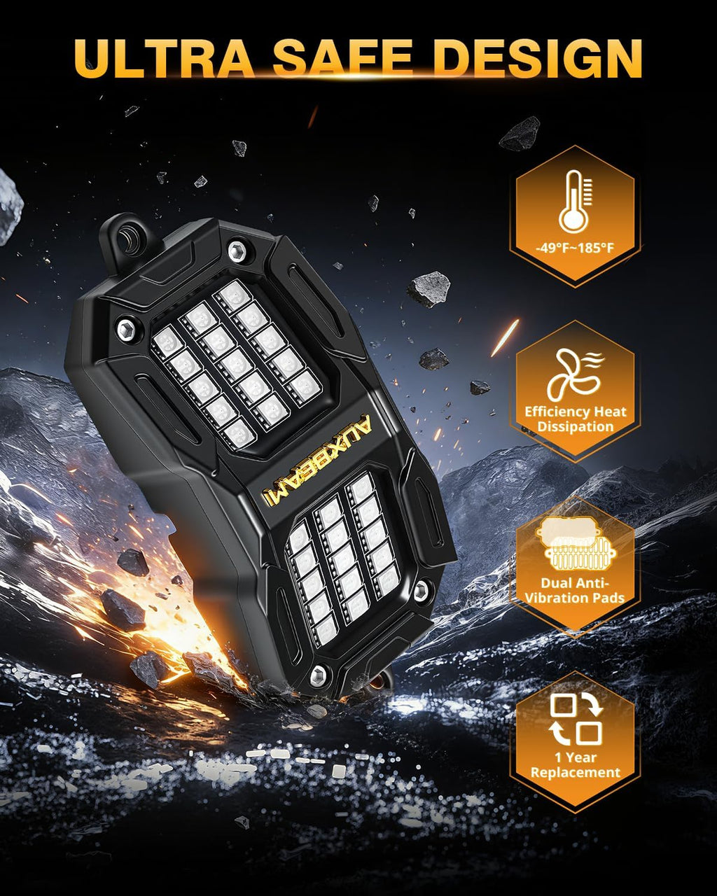 Auxbeam 8-Pod RGB LED Rock Lights w/Brake Mode 217°Dual-Side Lighting Underglow Kit w/Bluetooth APP & Remote Control Music Voice Sync Waterproof Wheel Well Lights for Trucks Offroad RV 2 Year Warranty
