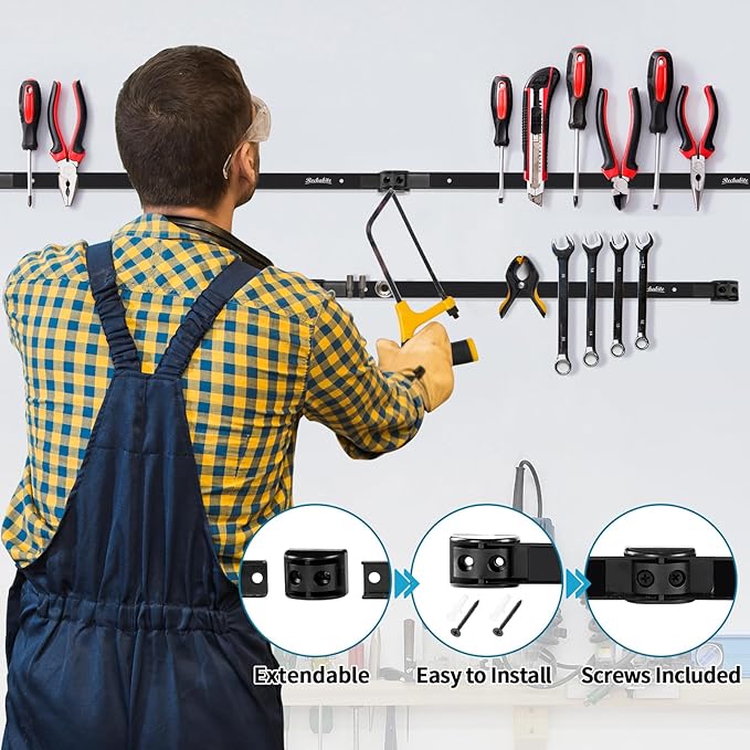 4 Pieces 18" Magnetic Tool Holder Strip, Metal Tool Organizer Rack - Image 3