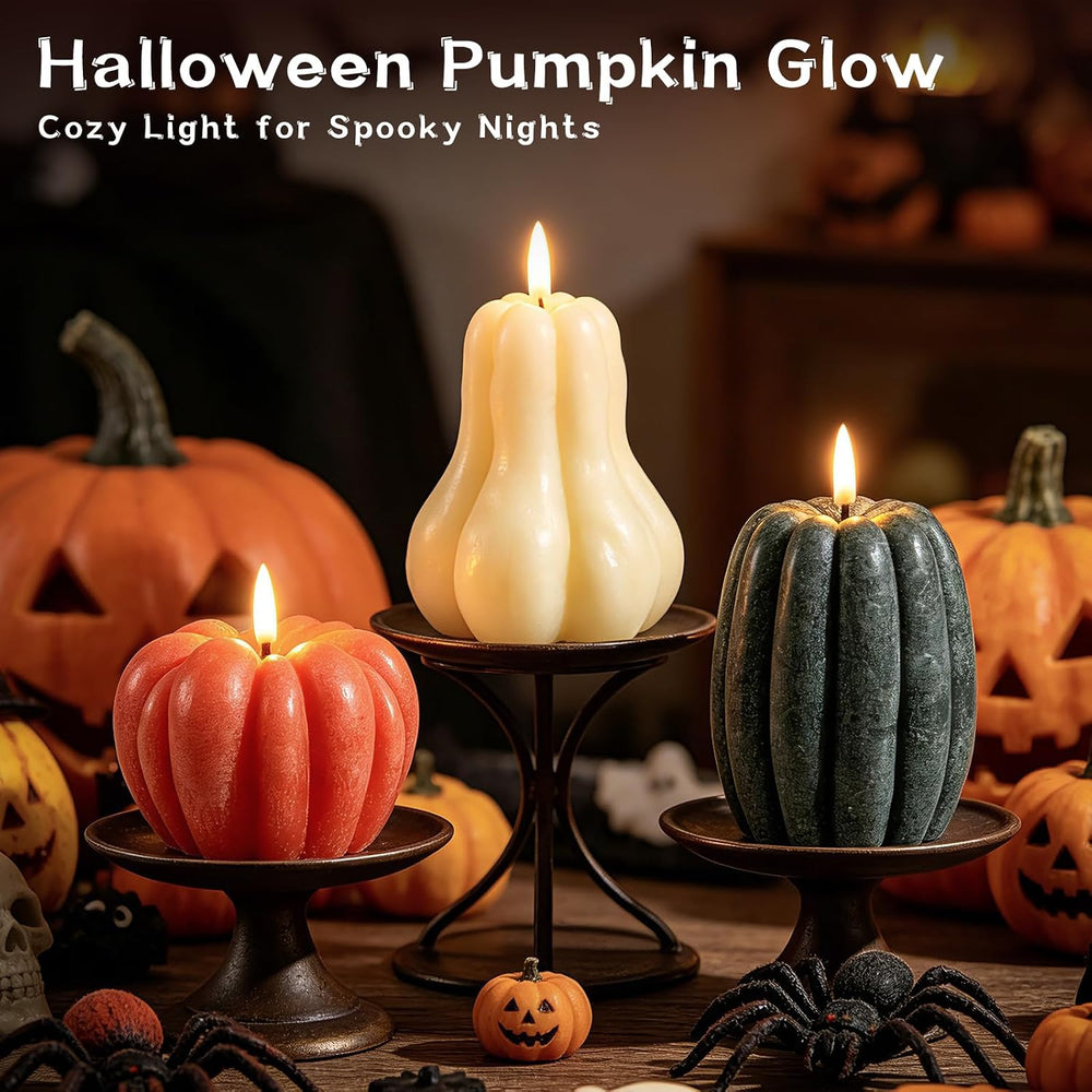 EVERLORIA 3 Pcs Fall Pumpkin Flameless Candle, LED Battery Operated Pumpkin C...