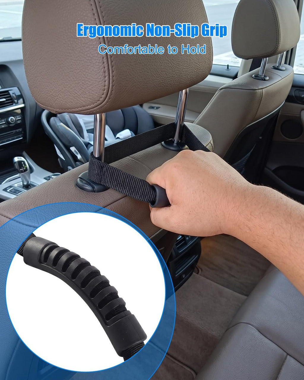 2-in-1 Car Assist Handle Kit, Vehicle Support Grab Bar for Getting in and Out of Car, Adjustable Overhead and Backseat Support Bar with Rubber Grip