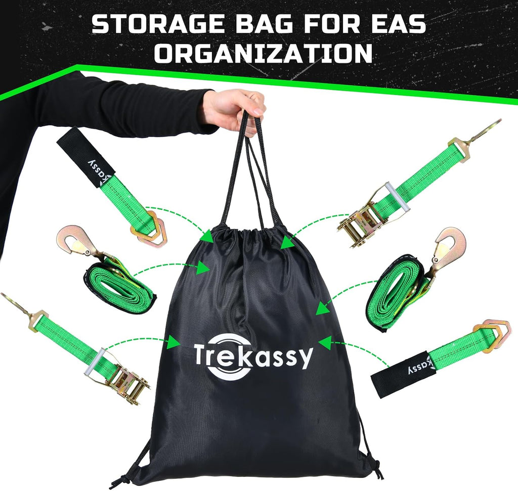 Trekassy Car Tie Down Straps for Trailers Heavy Duty, 2" x 114" Adjustable Ratchet Straps with Snap Hooks, 10,000 lbs Break Strength, (4) 36" Axle Straps, Use for Car, Truck, UTV Transport