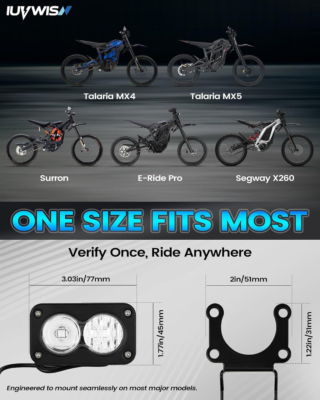 Headlight Kit 6000-6500K Led Light Bar for Surron Sur Ron Taparia Talaria Sting MX4 MX5 Eride E Ride Pro X260 Dirt Bike Light Motorcycle Front Headlamp White