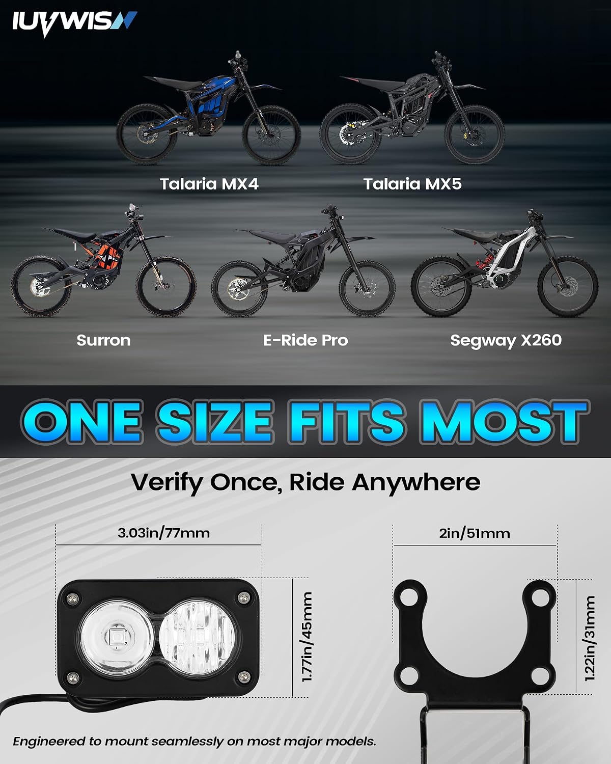 Headlight Kit 6000-6500K Led Light Bar for Surron Sur Ron Taparia Talaria Sting MX4 MX5 Eride E Ride Pro X260 Dirt Bike Light Motorcycle Front Headlamp White