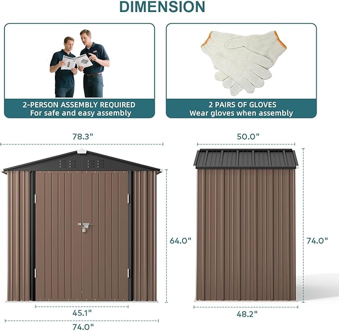 Gizoon Outdoor Storage Shed 6 x 4 FT, Galvanized Metal Garden Shed - Image 7