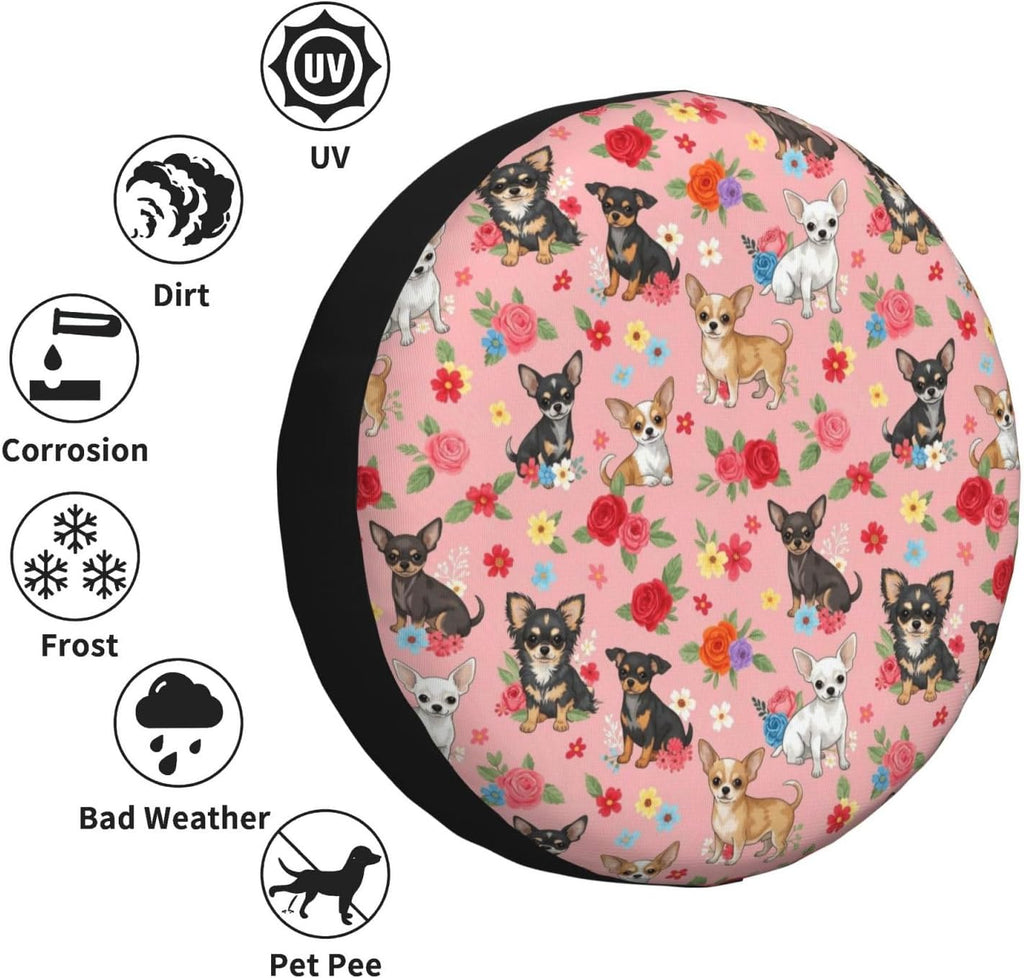 Universal Polyester Tire Wheel Cover Chihuahua Dog Cute Pink, Waterproof Spare Tire Protector for RV Trailer Truck SUV, 15 inch
