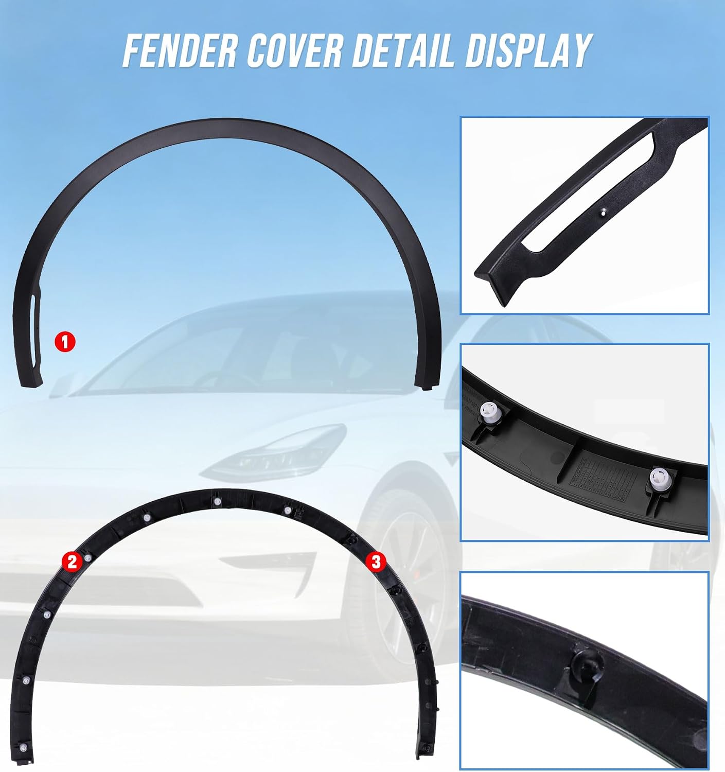Driver Side Front Fender Trim for Tesla Model Y 2020 2021 2022 2023 2024, Front left Side Wheel Arch Fender Flare Molding Trim For 1494185-00-B;1494161-00-B