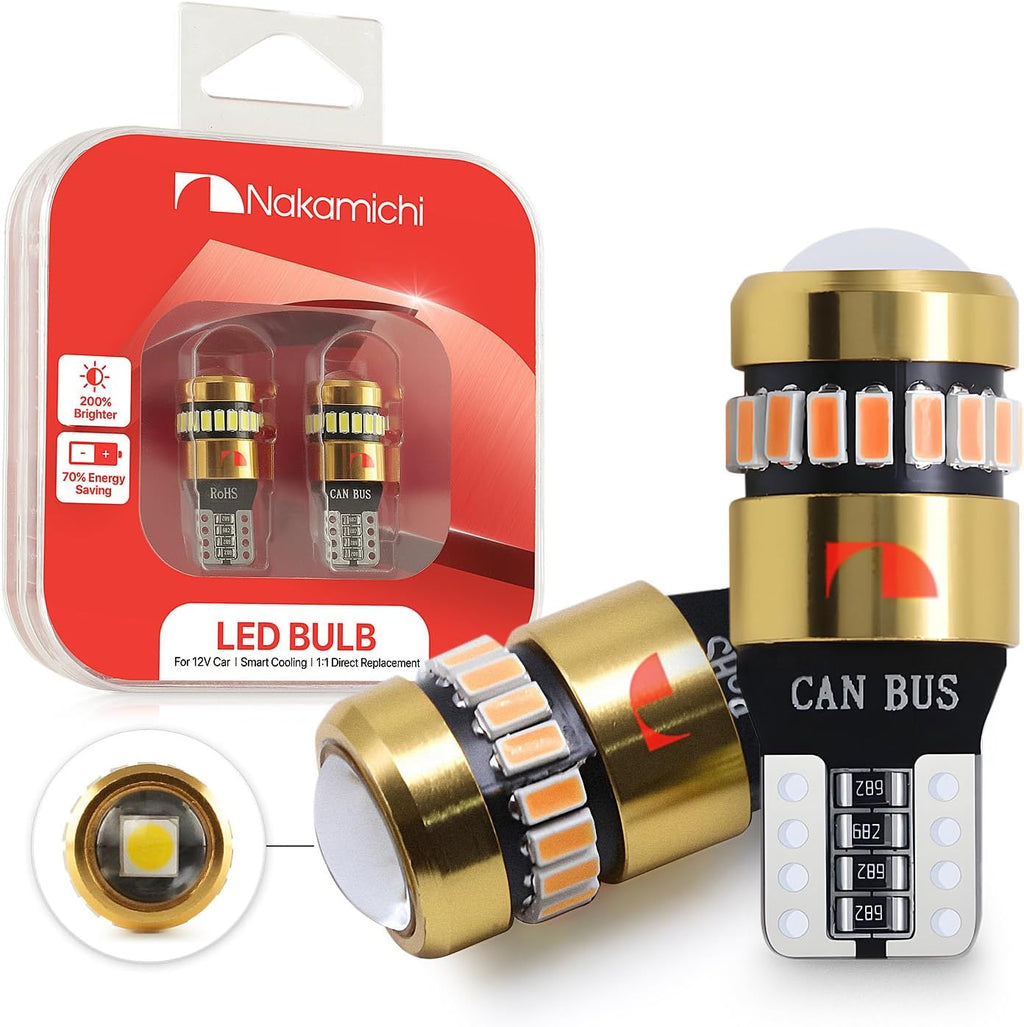 Nakamichi T10 LED Light Bulb 168 2825 194 W5W Wedge 18+1 SMD 3014 Chip LED Replacement Bulbs Error Free for Car Interior Dome Map Door License Courtesy Dash Lights (Monza Red, 19 LEDs, Pack of 2)