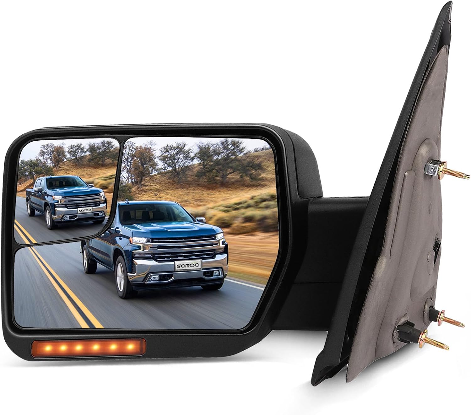 SCITOO fit for Ford for F150 Towing Mirror Reflector with Puddle Lights Black Rear View Mirror fit 2004-2014 for Ford for F150 with Turn Signal Power Control Heated Manual Folding(Driver Side)