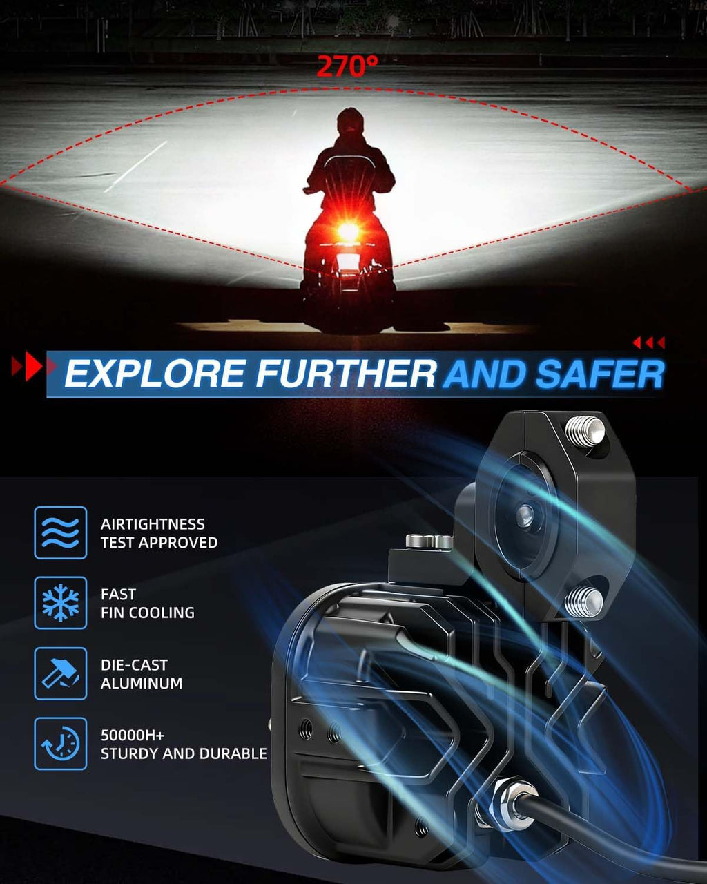 BraveWAY 3 Inch Motorcycle Driving Lights 120W LED Fog Lights with DRL 4 Strobe Modes Amber & White Beams LED Auxiliary Spotlights with Mount Brackets Wire Harness for Motorcycle ATV Night Riding UTV
