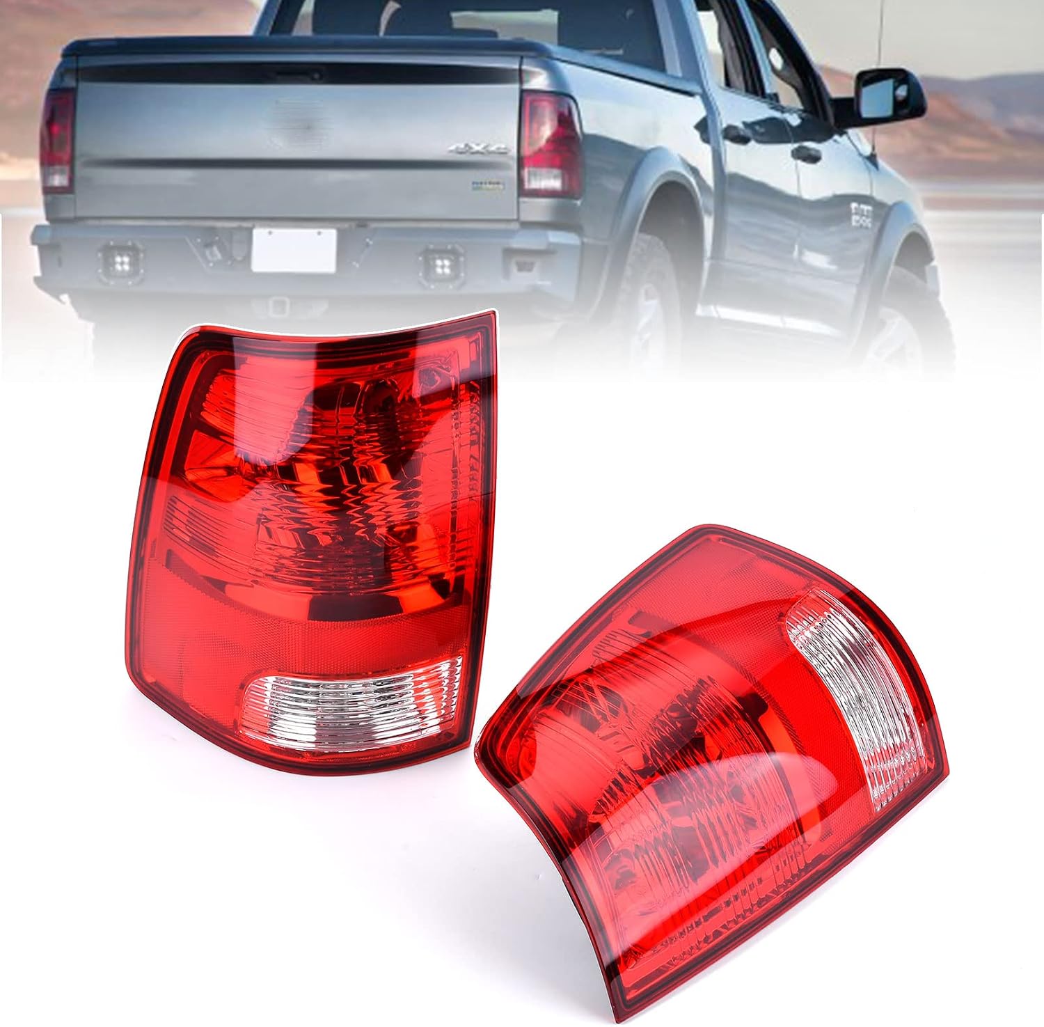 Tail Light Halogen Type Compatible With 2009-2018 Dodge Ram 1500 2500 3500 | NON-LED Model,with Bulbs,Driver and Passenger Side,Taillight Rear Lamp Assembly,55277415AD,55277414AE