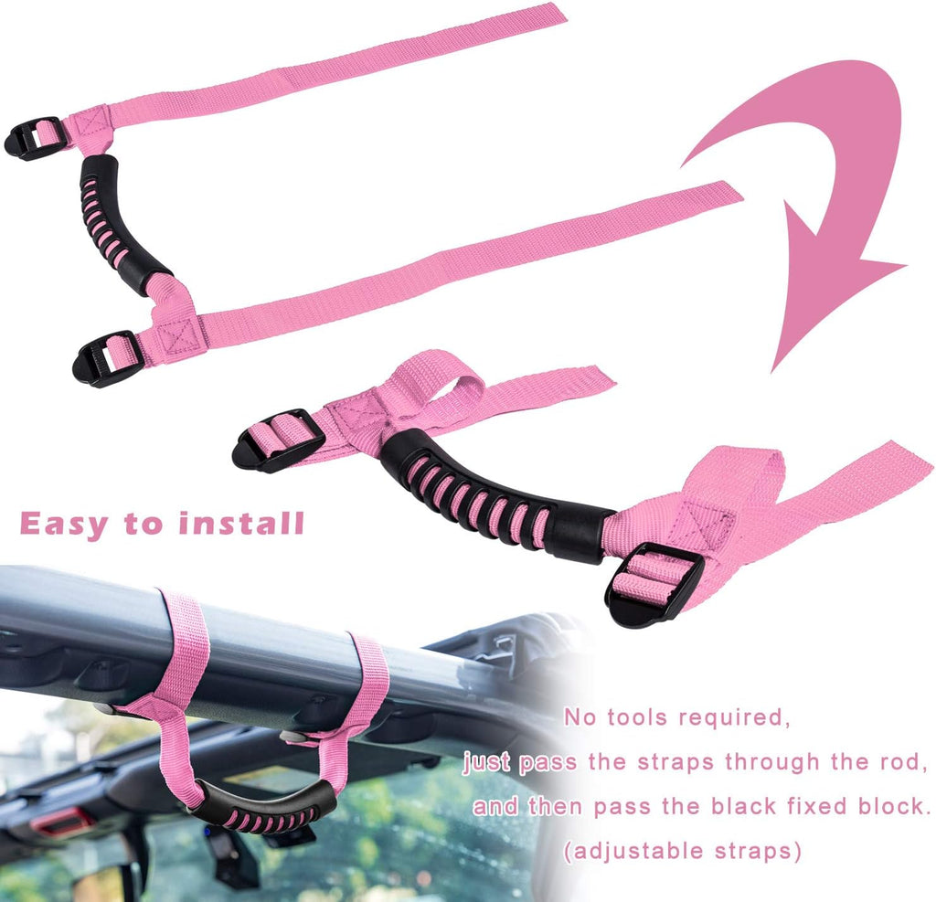 Danti 4 x Roll Bar Grab Handles Grip Handle for Jeep Wrangler YJ TJ JK JKU JL JLU Sports Sahara Freedom Rubicon X & Unlimited 1955-2024 2025(Pink)