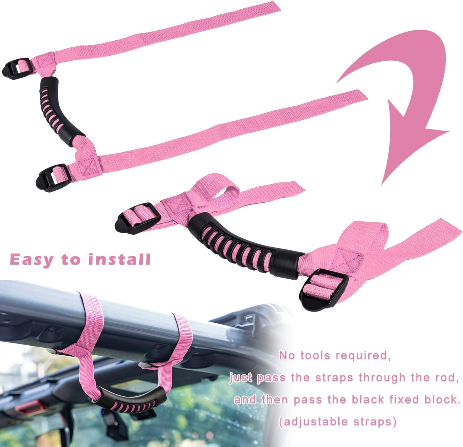 Danti 4 x Roll Bar Grab Handles Grip Handle for Jeep Wrangler YJ TJ JK JKU JL JLU Sports Sahara Freedom Rubicon X & Unlimited 1955-2024 2025(Pink)